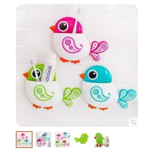 100 pieces Popular Funny Hot sale Lovely Cute Cartoon Rose Red/Green/Blue/Coffee Bird Suction Tooth Brush Holder storage box
