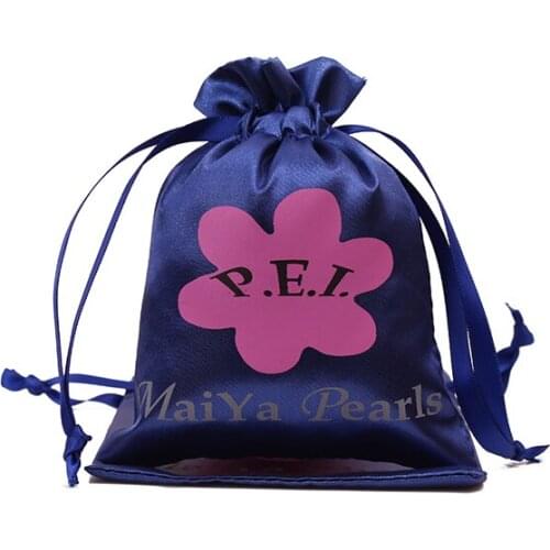 100pcs High quality navy satin drawstring jewelry bag 10*13cm virgin hair bags for gift bracelet necklace storage and packaging