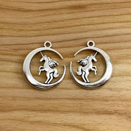20 Pieces Double Sided Moon & Unicorn Silver Color Charms Pendants for Bracelet Earring Jewelry Making Accessories