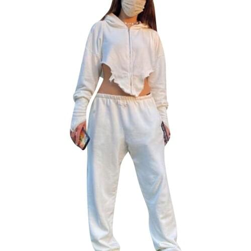 2021 Fashion Sexy Irregular Hoodies Short Jacket Women Long Sleeve Zip Up Solid Hooded Sweatshirt Outerwear Crop Top Streetwear