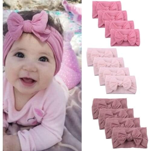 4PCS New Baby Toddler Kids Girls Solid Knot Turban Headband Bow Elastic Head Wraps headwear for girl Hair Accessories Jly15