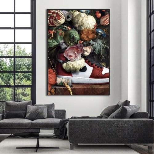Abstract Luxury Canvas Painting Flower Shoes Wall Art Posters Prints Flower Wall Picture for Room Home Decoration Cuadros