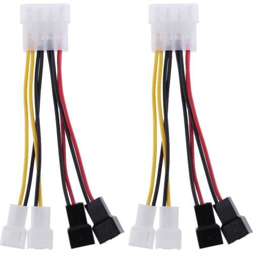 2pcs 4-Pin Molex to 3-Pin fan Power Cable Adapter Connector 12v*2 / 5v*2 Computer Cooling Fan Cables for CPU PC Case Fan New