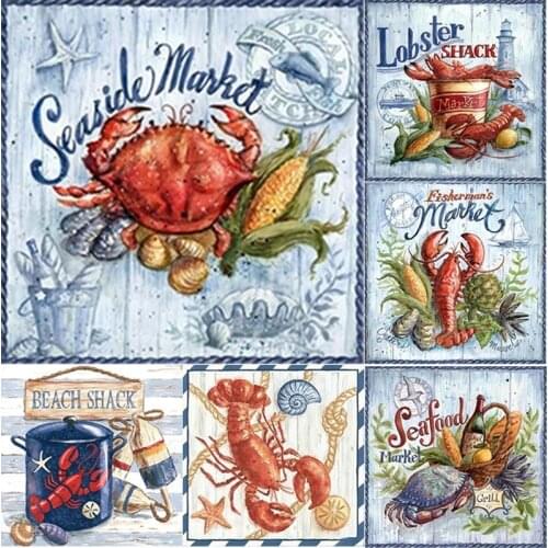 New 5D DIY Diamond Painting Sea View Cross Stitch Seafood Diamond Embroidery Full Square Round Drill Manual Art Home Decor Gift