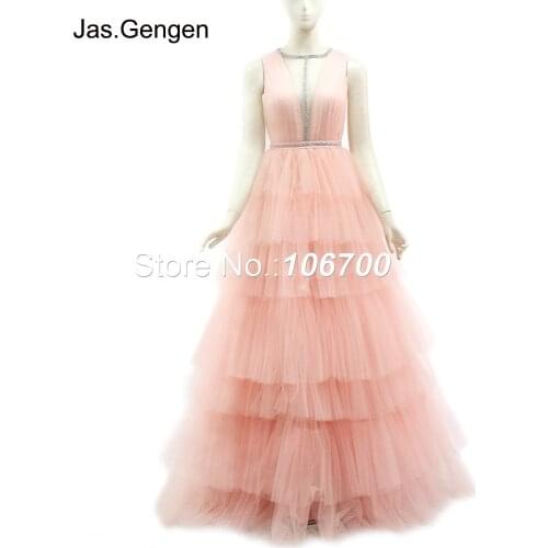 Ball Gown Layers Weddding Dress Evening Dress Hand Made Beading Chain Tulle Pink Color Bridal Bridesmaid Bridal New Prom Gowns