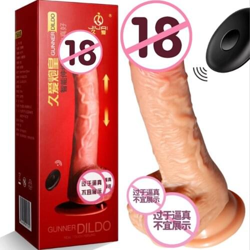 Wireless Remote Skin-Friendly Silicone Realistic Removable Dildos Rechargeable Smart Heating Telescopic Thrusting Massaging Wand