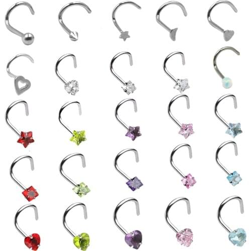 BOG-1PC 20G Steel Nose Rings CZ Opal Piercing Nose Screw Curved Prong Nose Stud Rings Nariz Earrings Nostril Piercing Jewelry