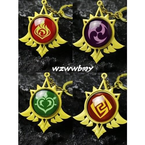 Game Genshin Impact Game Peripheral Pendant Element Key Chain Two Yuan Key Chain 7 Element Weapons Luminous Eye Of God Key Ring