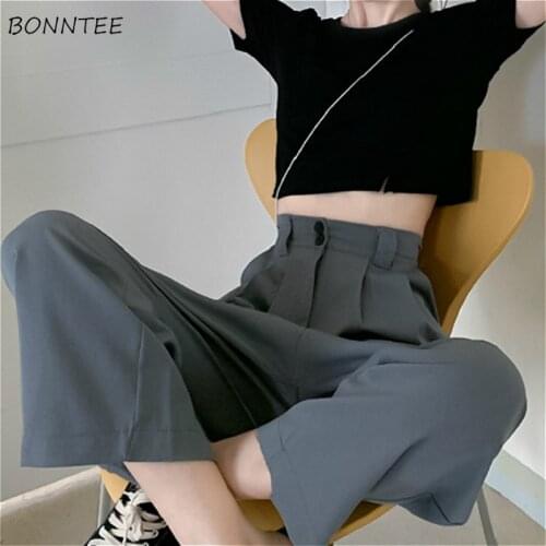 Pants Women High Quality Simple Fashion Office Lady Black Trousers Wide-leg Elegant Leisure Chic Korean All-match Womens Capris
