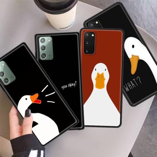 Black Soft Case For Samsung Galaxy Note 10 Lite 20 Ultra S20 FE S21 Plus 9 8 S10 Shockproof Phone Cover Funny Cartoon Duck Shell