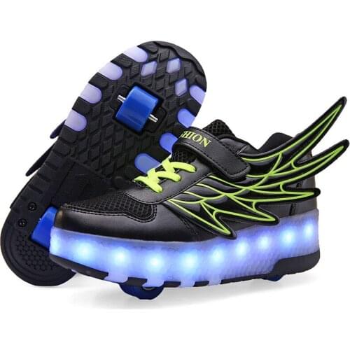 Size 28-40 Kids Roller Sneakers with LED Lights Boys Girls Glowing Wheels Shoes for Children Luminous Shoes on Wheels Re-charged