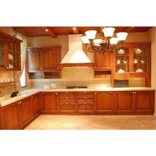 Mould cherry solid wood kitchen cabinet(LH-SW057)