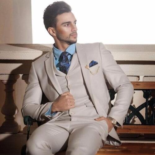 Custom Made 2020 Ivory Cream Groom Tuxedos Italian Style Wedding Suit Suits 3 Piece Slim Fit Formal Best Man Jacket+Vest+Pants