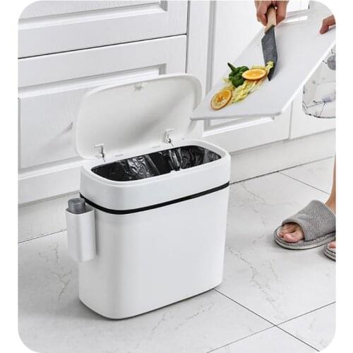 12L Trash Can Kitchen Waste Bins Press-Type Trash Bag Holder Garbage Bin for Household Bathroom Toilet Waterproof Narrow Seam