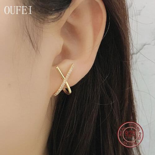 Cross Stud Earring 925 Sterling Silver Crystal Fashion Luxury Accessories 2021 Trend Fine 925 Silver Earring Jewelry