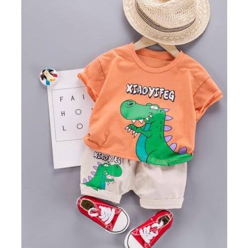 Summer Toddler Baby Boy Girls Clothing Sets For Infant Cotton Cartoon Dinosaur Tops T-Shirts+Short Pants Kid Children Clothes