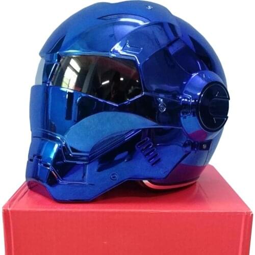 MASEI 610 electroplate Blue Chrome plating IRONMAN Iron Man helmet motorcycle helmet half open face helmet ABS motocross