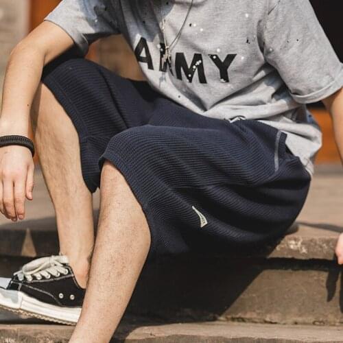 Maden Cargo American Retro Loose Jogging Sweatpant Draping Waffle Shorts Fry Micro Bullet Casual Solid Cotton Pants Male Trend