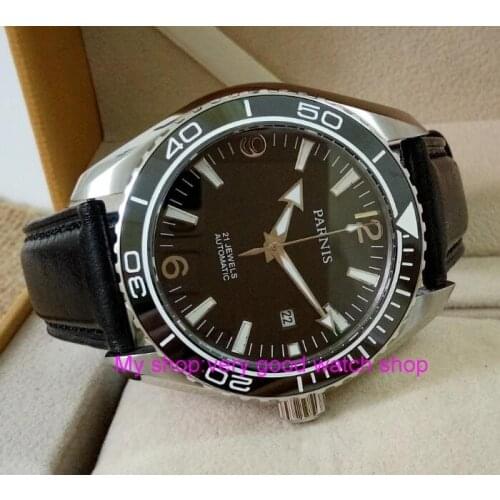 Sapphire Crystal 45mm PARNIS Japanese 21 Jewels Automatic Self-Wind Mechanical movement ceramics Bezel 5ATM Mens Watches 169