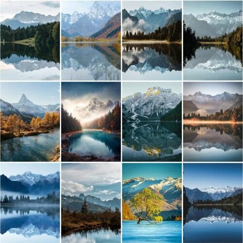 HUACAN DIY Frame Painting By Numbers Mountain Acrylic On Canvas Wall Art Picture By Numbers Lake For Living Room