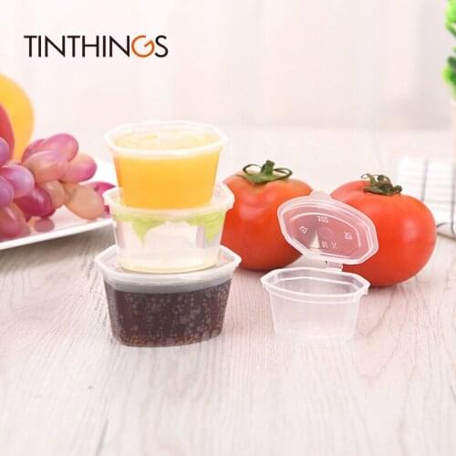 50 pcs Disposable plastic Sauce cups Flavor Spice Seasoning Chutney box lid Takeaway small mini Storage box clear 1/1.5/2/3oz