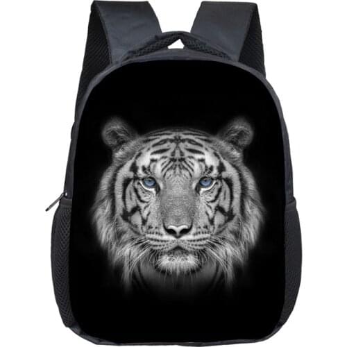 Black White Wild Animals Print Mini Backpack Wild Tiger Lion Wolf Design School Bag for Boys Orthopedic Backpacks Schoolbag