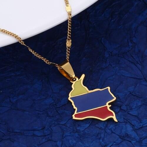 Stainless Steel Enamel Colombia Map Pendant Necklace Women Men Colombian Map Chain Jewelry