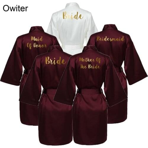 Silk Satin Robe Bride Robe Bridesmaid Robes Women Wedding Robes Bridal Robe Sleepwear Dressing Bathrobe Wine Red Gold Text