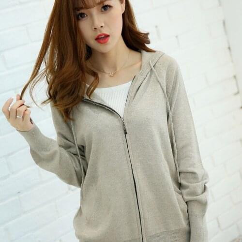 Wool knitted zipper hooded cardigan women loose sweater jacket spring and autumn new casual sweater women cardigan