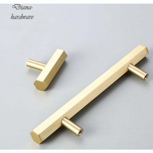 Hexagon Solid Brass Long Cabinet Handles Luxury Furniture Handles Kitchen Pulls Gold Drawer Knobs Copper Cabinet Pulls Hardware