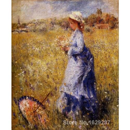 Modern art gallery Girl Gathering Flowers Pierre Auguste Renoir painting High quality Hand-painted