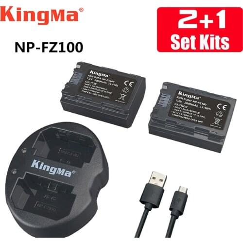 KingMa 2pcs NP-FZ100 Battery+np fz100 Dual Batteries charger for SONY ILCE-9 A7m3 a7r3 A9 7RM3 BC-QZ1 micro single camera