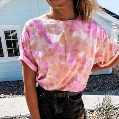 Chic New Tie Dye Print Simple Design T Shirt Women Loose Short Sleeve Casual High Street Lady T Shirts 2021 Summer Harajuku Tops