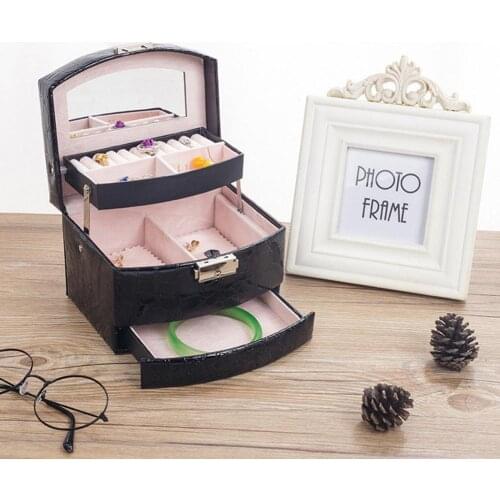 Women 3-layer jewelry box makeup earrings necklaces, etc. finishing organizer storage box mirror storage container box