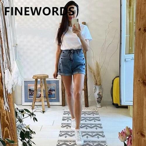 FINEWORDS Summer Heart Embroidery Denim Shorts Women High Waist Wide Leg Casual Short Jeans Korean Plus Size Beach Short Pants