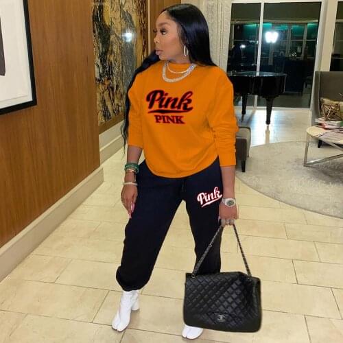 Felyn 2020 Best Quality Famous Brand 2 pcs Tracksuits Women Set Letter O-neck Long Sleeve Tops Long Pant Winter Elastic Outfits