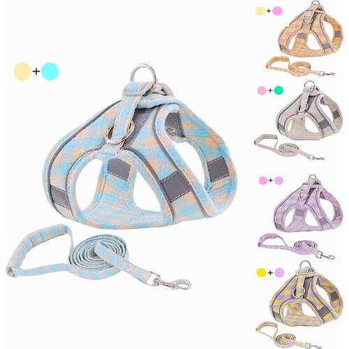 Dog Cat Harness Vest Checkered Pet Chest Strap Walking Lead Leash Set For Small French Bulldog Puppy Accessories Chihuahua Pug