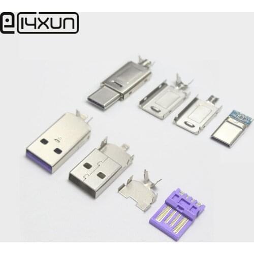 1set USB 2.0 + Type C 5A PD Male Plug Connectors usb-A for Huawei P40 Pro Mate 30 P30 Pro Supercharge for DIYType-C cable