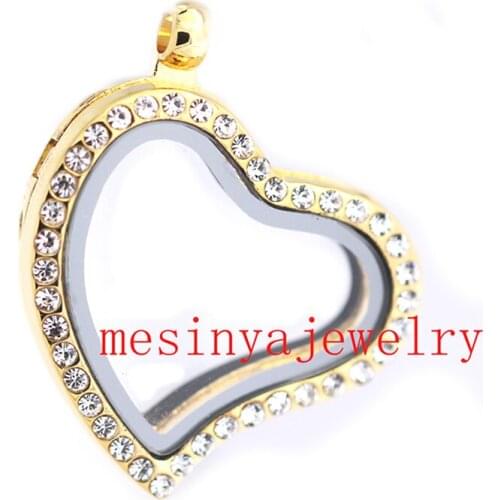 10pcs PVD Gold Magnet Crystal Heart Curved Glass Living Locket For Floating Charms Keepsake Xmas Gift Mothers Day Gift