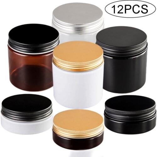 12pc 250ml косметика Cream Jar With Aluminum Lid PET Food Packing Cans Plastic Storage Container Shampoo Paste Refillable Bottle
