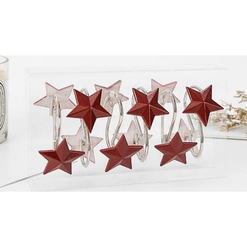 12pcs/pack Resin Stars Shower Curtain Rings Hooks Rust-Resistant Curtain Bathroom Accessories Polished Satin Nickel iron Hook