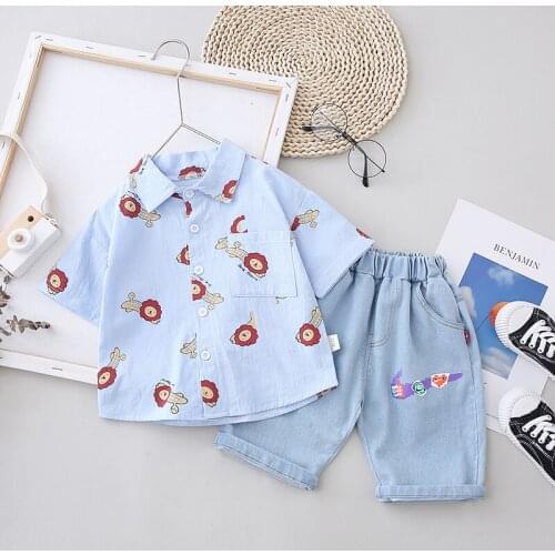 New Baby Summer Clothes Children Boys/Girls Cotton Cartoon T-Shirt +Denim Shorts 2Pcs/Set Casual Infant Clothing Kids Tracksuit