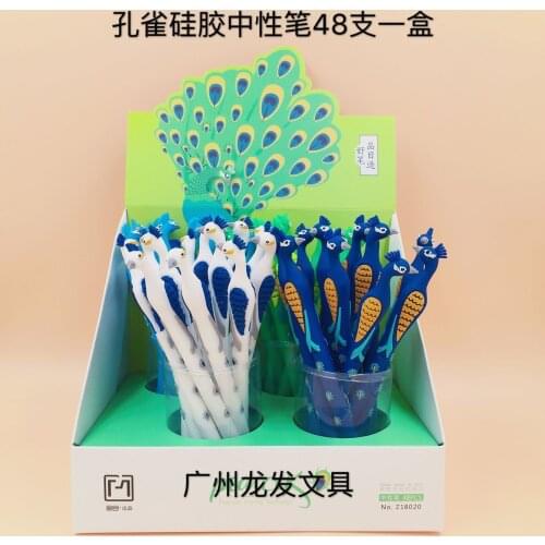 48 pcs Gel Pens Kawaii Silicone peacock black colored gel-inkpens for writing Cute stationery office school supplies