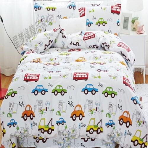 Free shipping cotton children bunk bed cartoon anime bedding set trucks cars buses 3pcs twin size sheet, sabanas,duvet cover