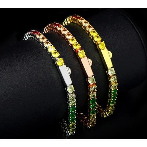 Copper Metal 18/21/23 cm Tennis Bracelet Pave Multi 3/4/5mm Cubic Zircon Stones Rhodium/Rose Gold/Gold-Color Bangle For Women