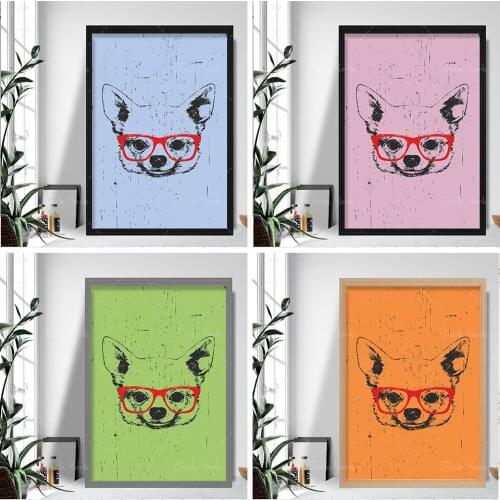 Grunge Style Art Dog Print Chihuahua SKETCH Glasses Picture Poster