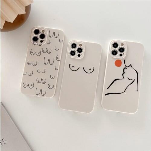 INS personality cute funny line chest breast protect case for iphone 11 11 Pro Max 12 X XS XR 7 8 Plus 3D relief soft tpu cover