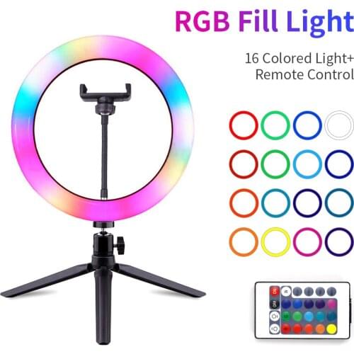 Professional 10 Inch RGB Selfie Ring Light with Tripod LED Ring Lamp Photo Studio Photography Ringlight for Youtube Video
