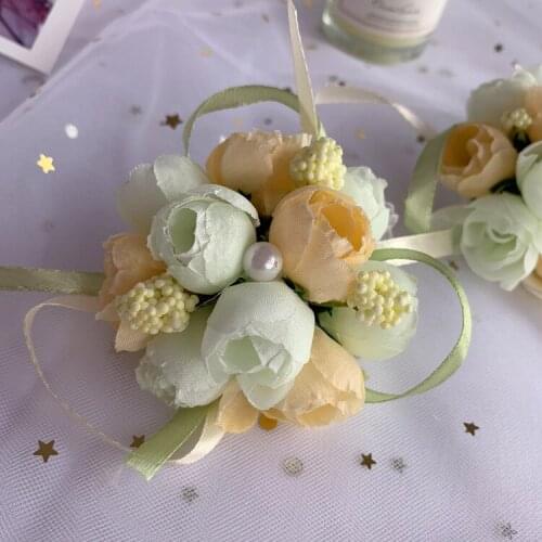 Bridesmaid Wedding Wrist Corsage Bride Wrist Flower Corsages Stretch Bracelet Wristband for Wedding Party Homecoming Flower