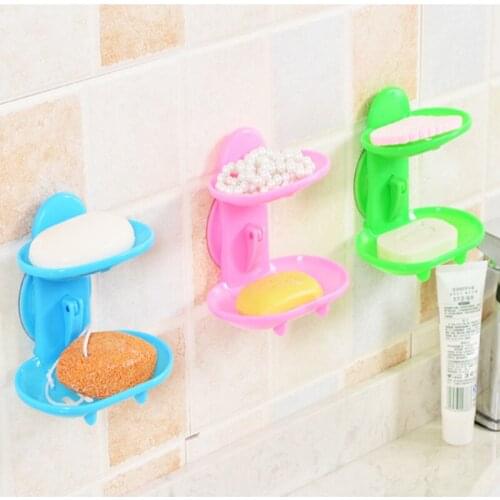 Kitchen Tools Bathroom Accessories Soap Holder Two Layer Suction Holder Soap Dish Storage Basket Soap Box Stand